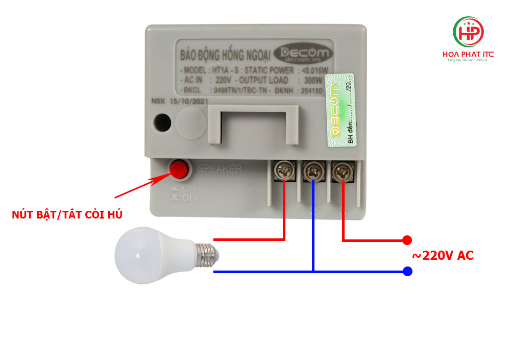 Thiết bị báo động hồng ngoại chống trộm Decom tích hợp còi báo động công suất lớn, khoảng cách cảm biến 12m